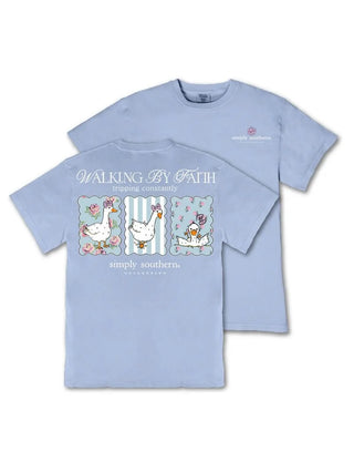 Simply Southern "Walking By Faith, Tripping Constantly" Tee on Blue
