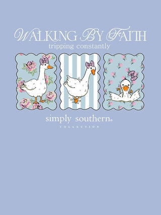 Simply Southern "Walking By Faith, Tripping Constantly" Tee on Blue