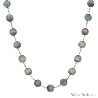 Water Resistant Gold Chain with 10MM Dark Grey "Candy" Beaded 17" Necklace
