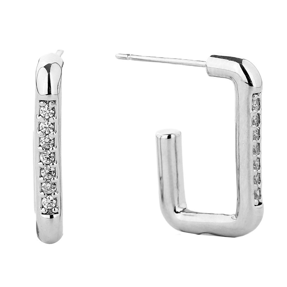 Gold Dipped CZ Stone Paved Rectangle Hoop Earrings (2 Colors)