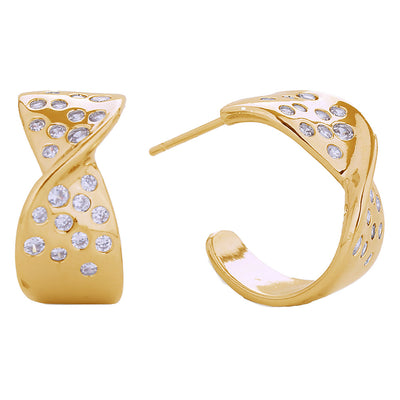 Gold Dipped CZ Stone Paved Starry Night Hoop Earrings (2 Colors)