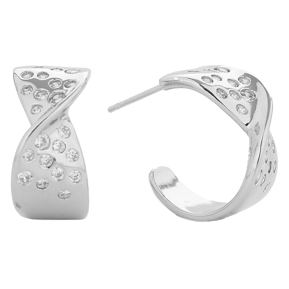 Gold Dipped CZ Stone Paved Starry Night Hoop Earrings (2 Colors)