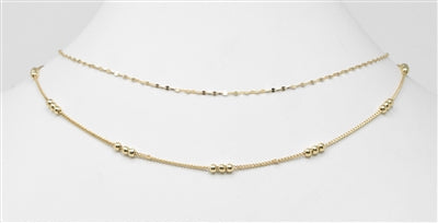 Gold Thin 2 Layered Triple Beaded Accent Necklace