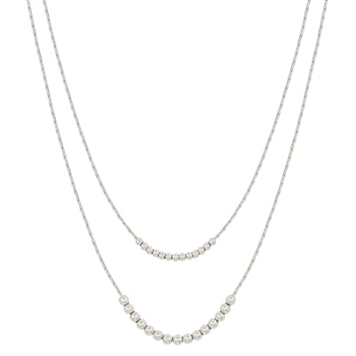 Layered Silver Chain with Silver Beads Necklace Set