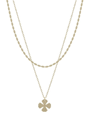 Layered Chain with Clover Necklace Set (2 Colors)