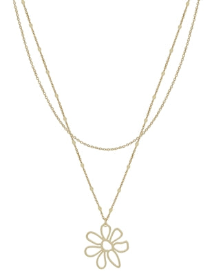 Layered Chain with Open Flower Charm Necklace Set (2 Colors)