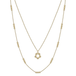 Open Flower with Triple Dot Beaded Layered 16"-18" NecklaceNecklace Set (2 Colors)