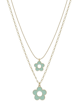 Epoxy Flower Double Layered Necklace Set (2 Colors)