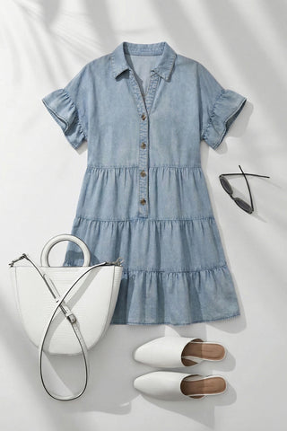 SC Lt. Indigo Mineral Washed Chambray Shirt Mini Dress Final Sale