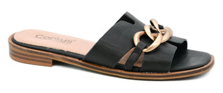 Corkys "Off the Chain" in Black Smooth Sandal Final Sale