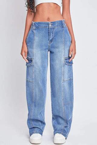 VINTAGE MEDIUM WASH STRAIGHT CARGO JEANS Final Sale