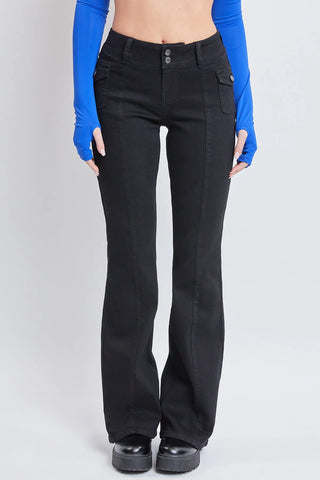 BLACK LOW-RISE CARGO FLARE JEAN WITH SIDE POCKETS BY YMI