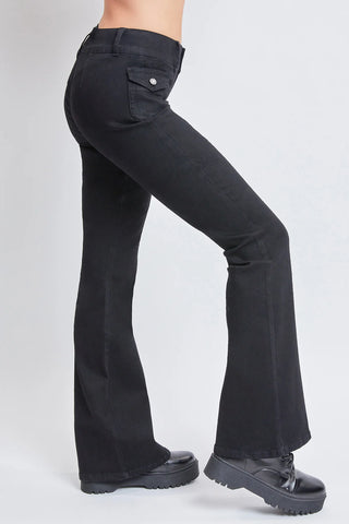 BLACK LOW-RISE CARGO FLARE JEAN WITH SIDE POCKETS BY YMI