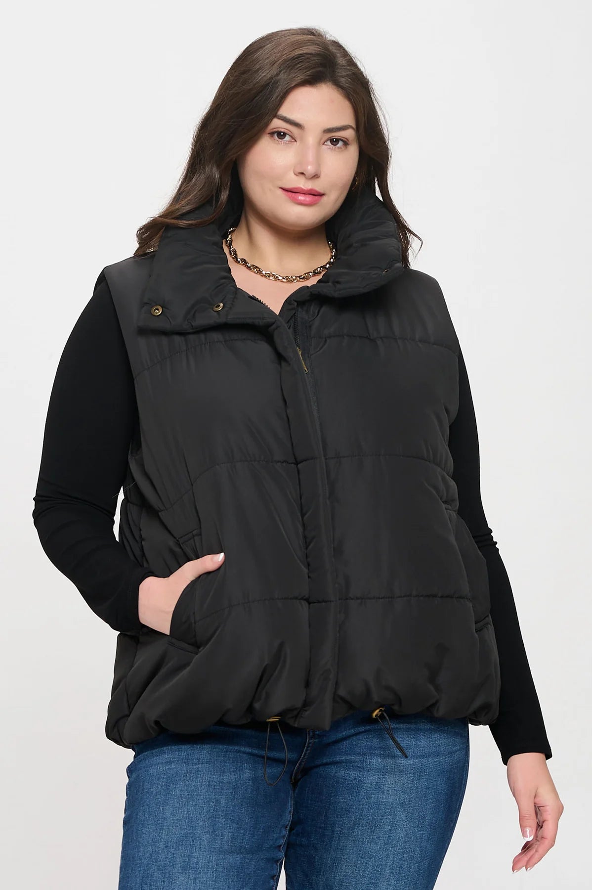 Curvy Solid Zip Up Puffer Vest (2 Colors)