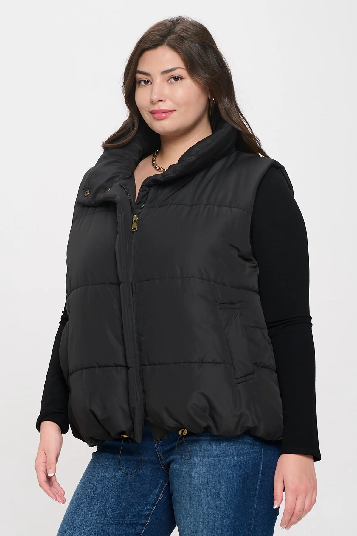 Curvy Solid Zip Up Puffer Vest (2 Colors)