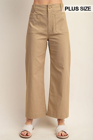 Curvy Khaki Stretch Ankle Cropped Pants with Pockets Final Sale