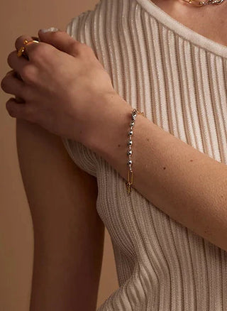 Two-Tone Beaded Mixed Link Magnet Bracelet by Rho