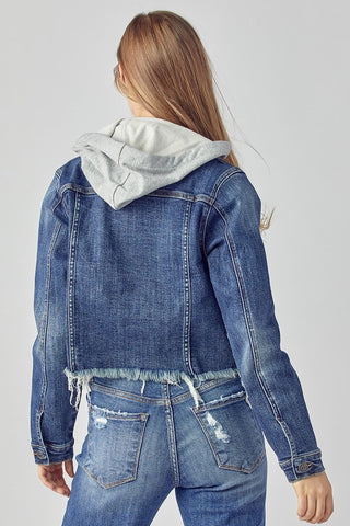 DARK DISTRESSED VINTAGE RAW HEM JACKET W/ HOODIE