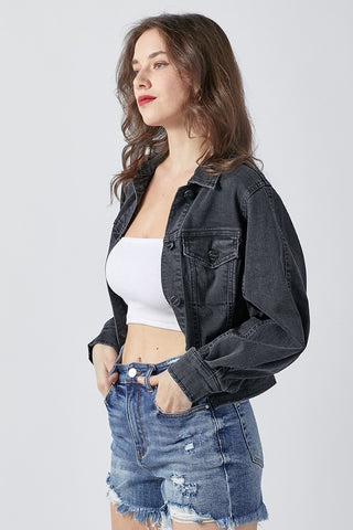 Black Balloon Sleeve Denim Jacket