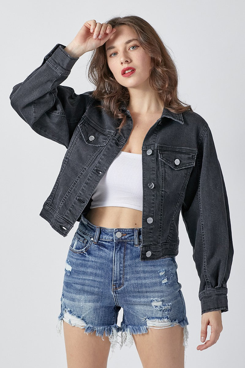 CURVY BLACK BALLOON SLEEVE DENIM JACKET – Magnolia Too Boutique