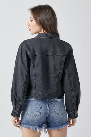Black Balloon Sleeve Denim Jacket