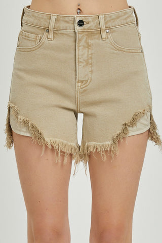 SAND HIGH RISE SIDE STEP HEM SHORTS Final Sale