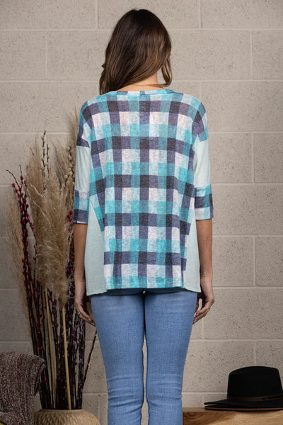 BLUE CHARCOAL & MINT STRIPE CONTRAST OVER SIZE TOP