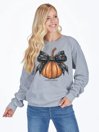 Simply Southern Pumpkin Crew Neck Sweatshirt on Heather Grey