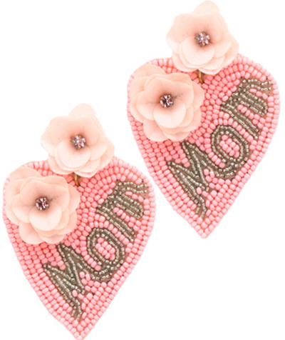 Floral MOM Heart Earrings (2 Colors)