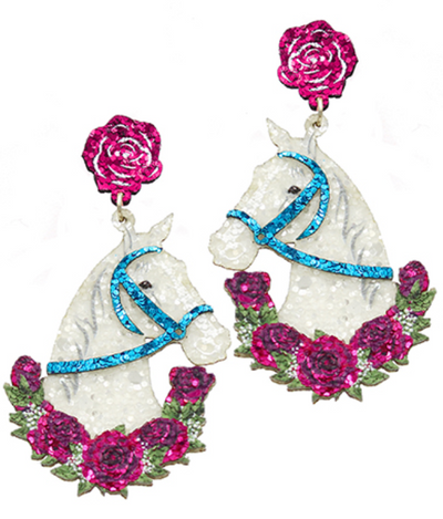 Glitter Horse Head & Flower Earrings (2 colors)