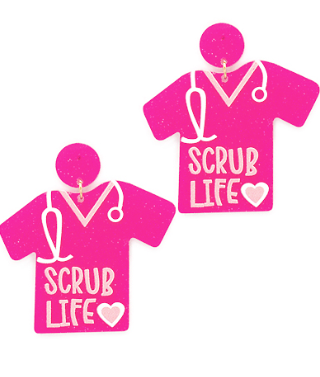 Glitter "SCRUB LIFE" Shirt Earrings (3 COLORS)