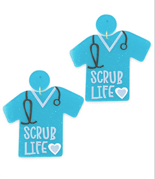 Glitter "SCRUB LIFE" Shirt Earrings (3 COLORS)