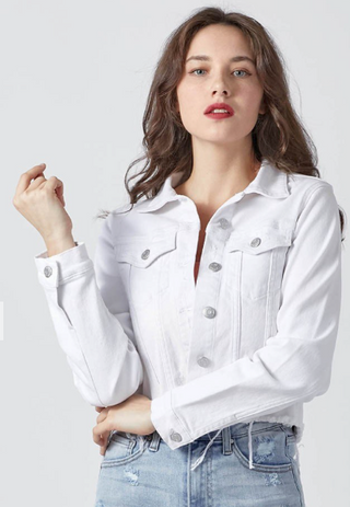 CURVY WHITE DISTRESSED VINTAGE RAW HEM FRAYED JACKET