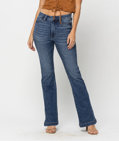 JUDY BLUE MEDIUM HIGH WAIST TUMMY CONTROL SLIM BOOTCUT w/ SIDE SLIT