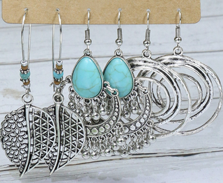 Silver and Turquoise Earring Set of 3