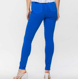 JUDY BLUE HIGH WAIST TUMMY CONTROL GARMENT DYED SKINNY IN COBALT Final Sale