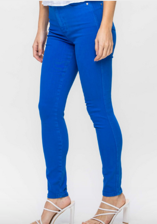 JUDY BLUE HIGH WAIST TUMMY CONTROL GARMENT DYED SKINNY IN COBALT Final Sale