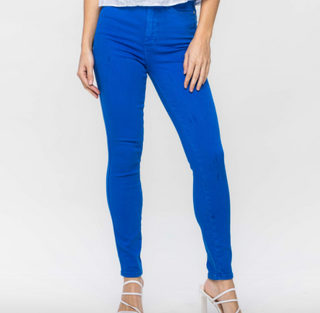 JUDY BLUE HIGH WAIST TUMMY CONTROL GARMENT DYED SKINNY IN COBALT Final Sale