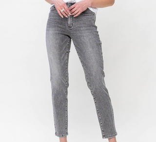 JUDY BLUE HIGH WAIST STONE WASH SLIM FIT IN GREY Final Sale