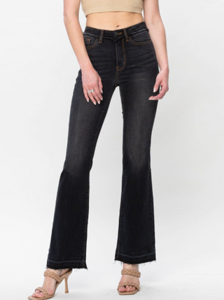 JUDY BLUE HIGH WAIST RELEASE HEM SLIM BOOTCUT in BLACK DISTRESS Final Sale
