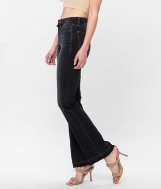 JUDY BLUE HIGH WAIST RELEASE HEM SLIM BOOTCUT in BLACK DISTRESS Final Sale