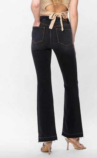 JUDY BLUE HIGH WAIST RELEASE HEM SLIM BOOTCUT in BLACK DISTRESS Final Sale