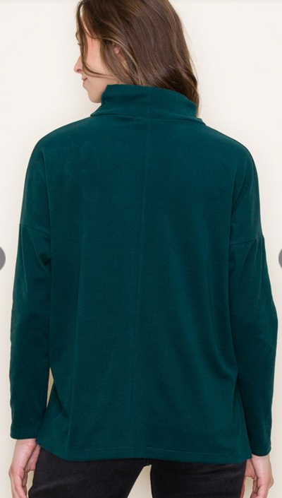 Hunter Green Knit Pullover Top with Drawstring