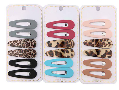 Sophia's Corner Set of 6 - Solid and Leopard Patterned Snap Hair Clips