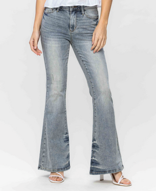 JUDY BLUE MIDRISE TINTED PIN TACK DETAIL FLARE Final Sale