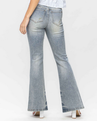 JUDY BLUE MIDRISE TINTED PIN TACK DETAIL FLARE Final Sale