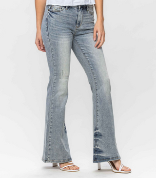 JUDY BLUE MIDRISE TINTED PIN TACK DETAIL FLARE Final Sale