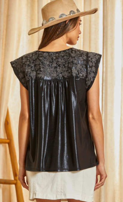 Black Shimmery Iridescent Embroidery Top