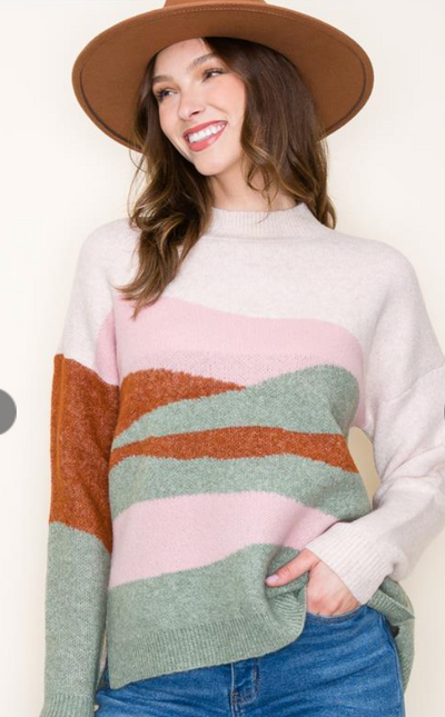 Pink/Sage Color Blocked Sweater Final Sale
