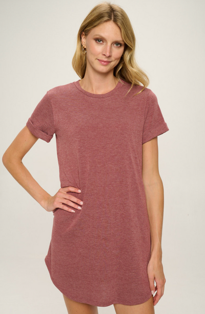 Wine French Terry Pocket T Shirt Dress